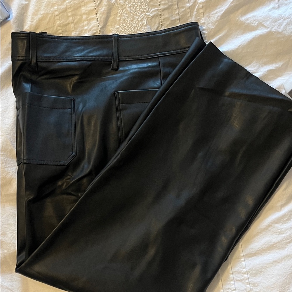 Zara Black Faux Leather Straight-Leg Pants